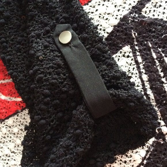 Joseph Ribkoff Sequined Sweater Top Sz 4 Black White Red Sheer Back 3\4 Sleeve - Picture 5 of 6